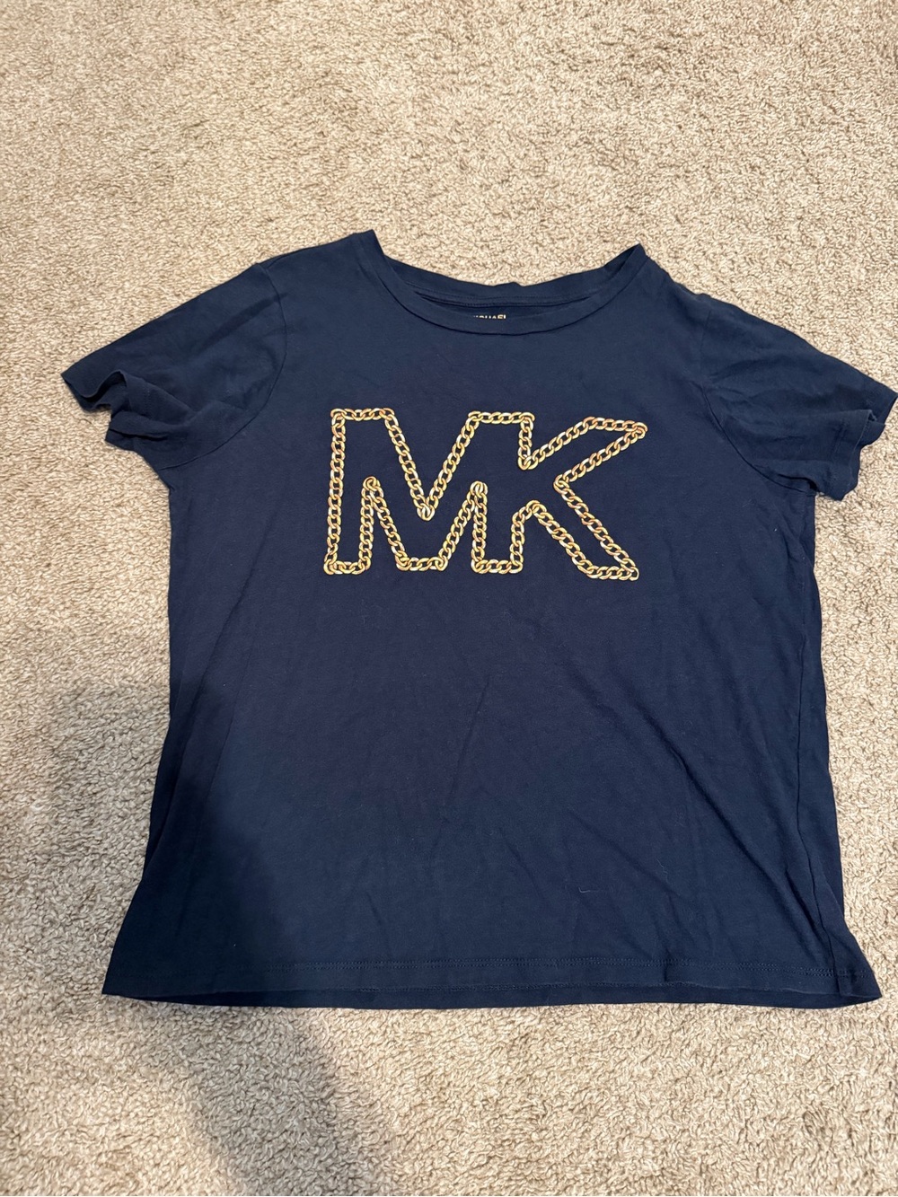 Michael Kors Navy Tee with Gold Chain MK Logo